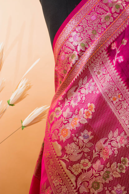Meenakari Jaal And Butti All Over In Pure Dupion Silk Pink