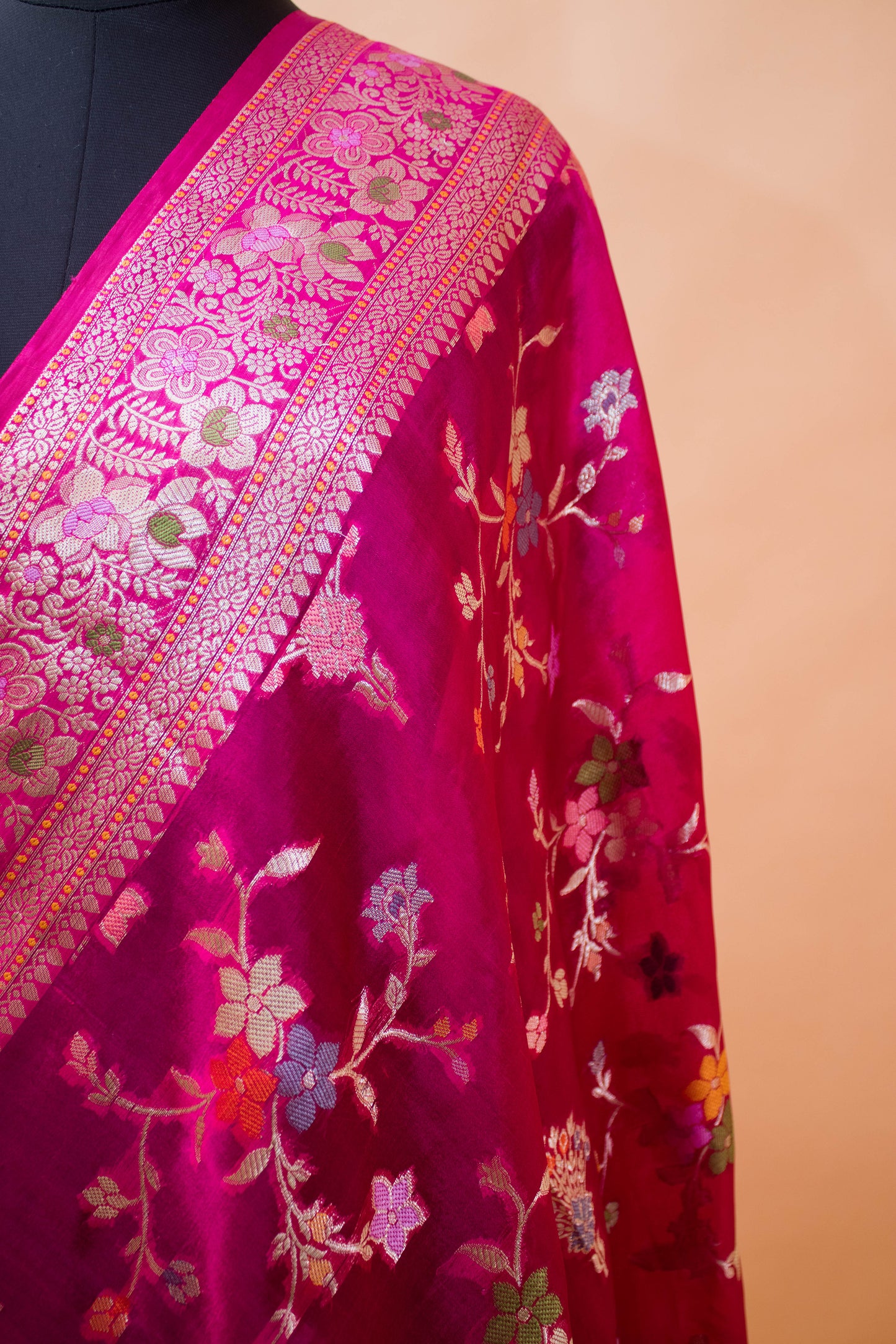 Meenakari Jaal And Butti All Over In Pure Dupion Silk Pink