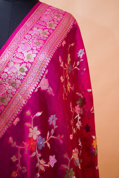 Meenakari Jaal And Butti All Over In Pure Dupion Silk Pink