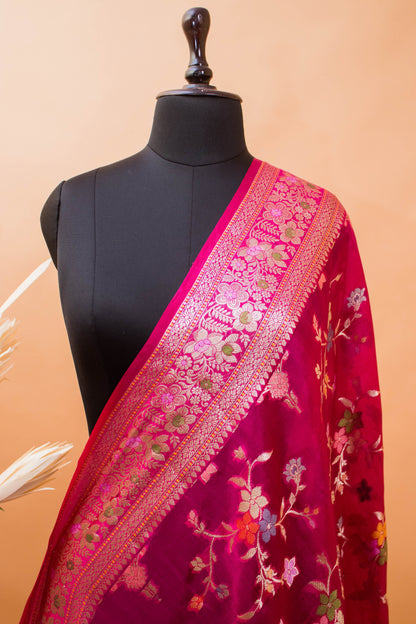 Meenakari Jaal And Butti All Over In Pure Dupion Silk Pink