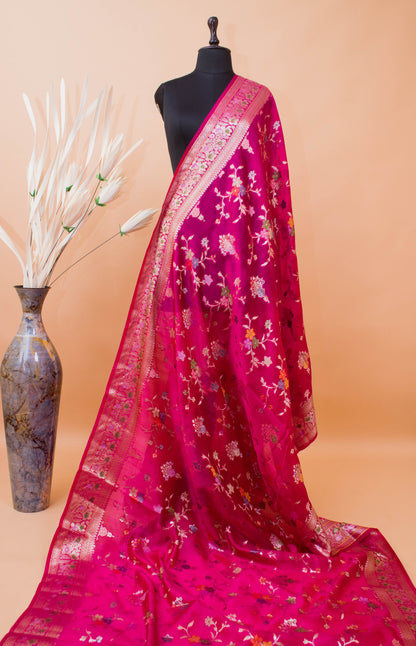 Meenakari Jaal And Butti All Over In Pure Dupion Silk Pink