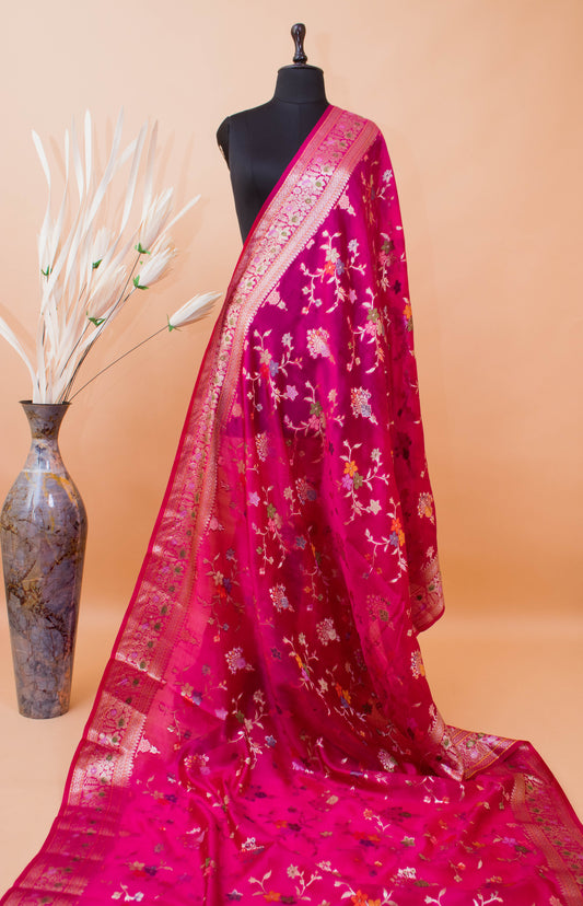 Meenakari Jaal And Butti All Over In Pure Dupion Silk Pink