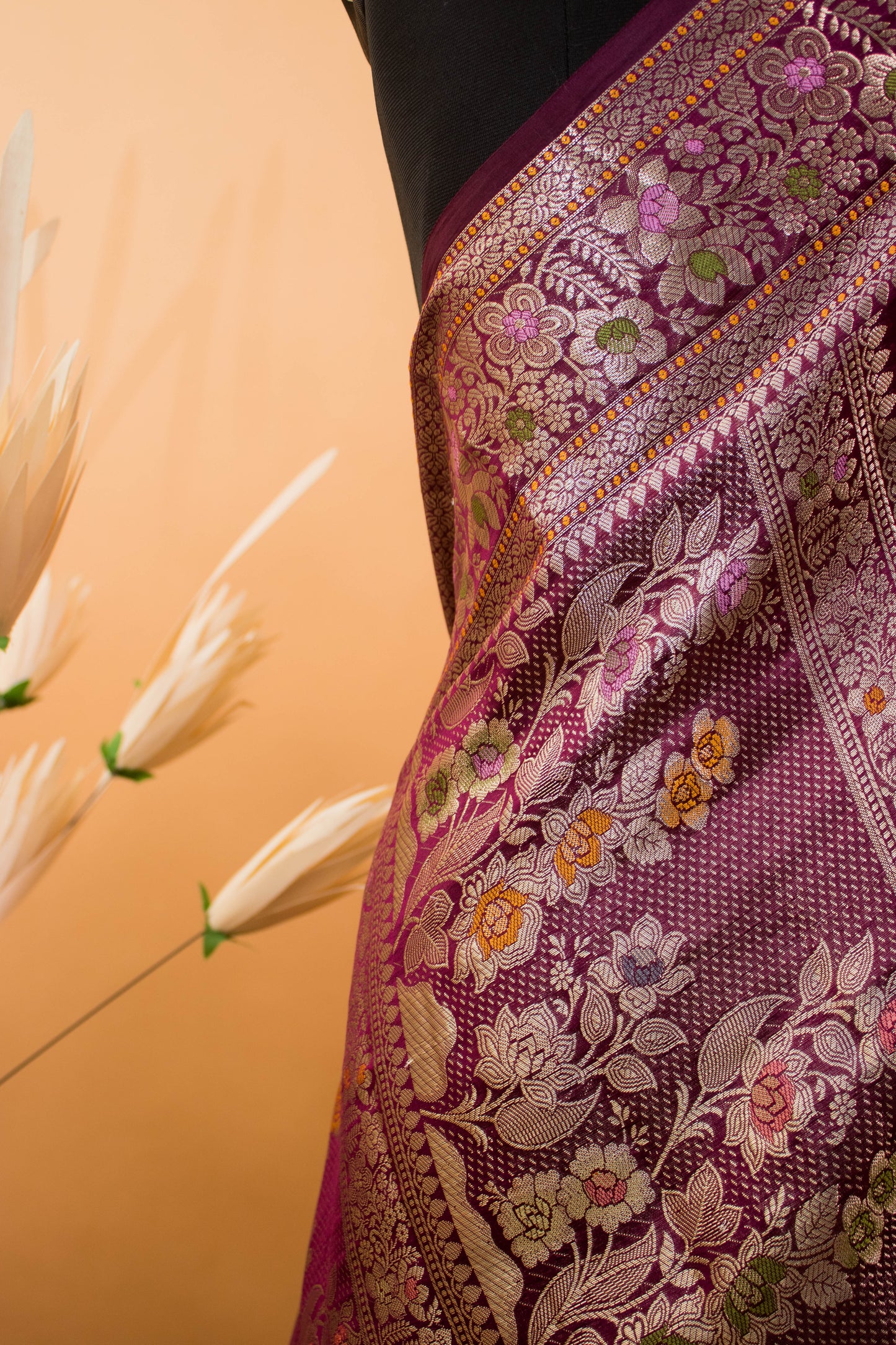 Meenakari Jaal And Butti All Over In Pure Dupion Silk Piurple