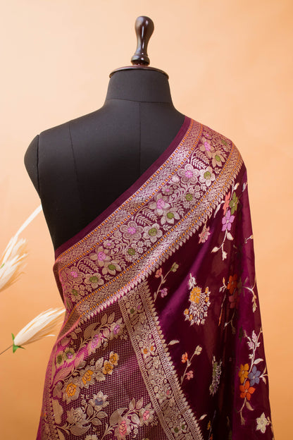 Meenakari Jaal And Butti All Over In Pure Dupion Silk Piurple