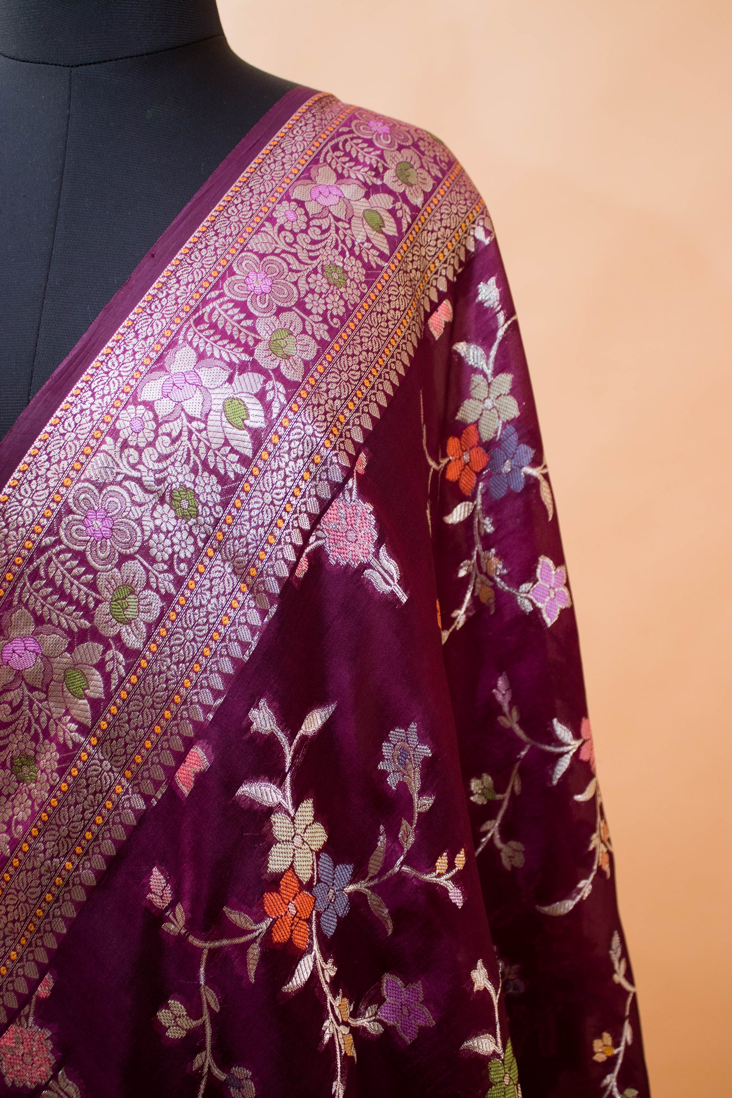 Meenakari Jaal And Butti All Over In Pure Dupion Silk Piurple