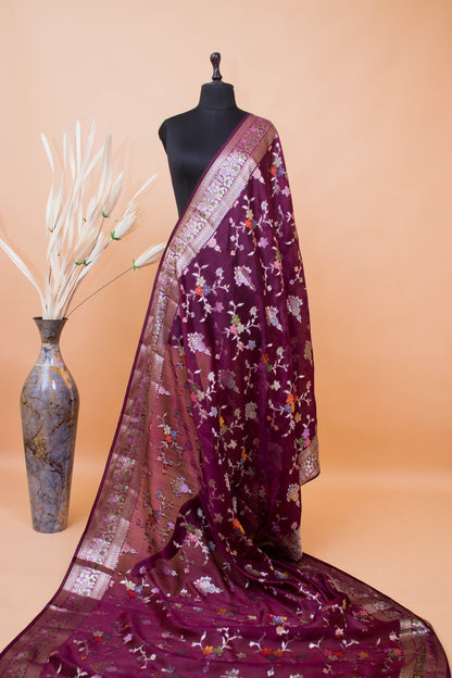 Meenakari Jaal And Butti All Over In Pure Dupion Silk Piurple