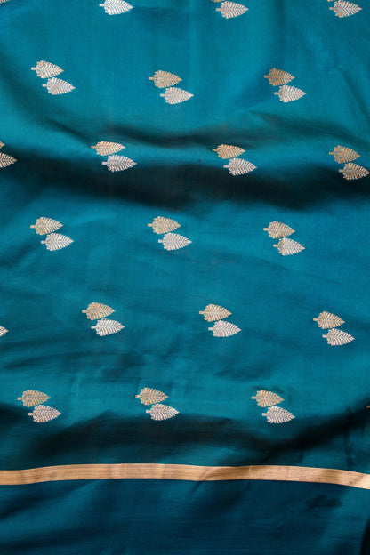 Contemporary Meenakari Motif In Pure Silk Blue