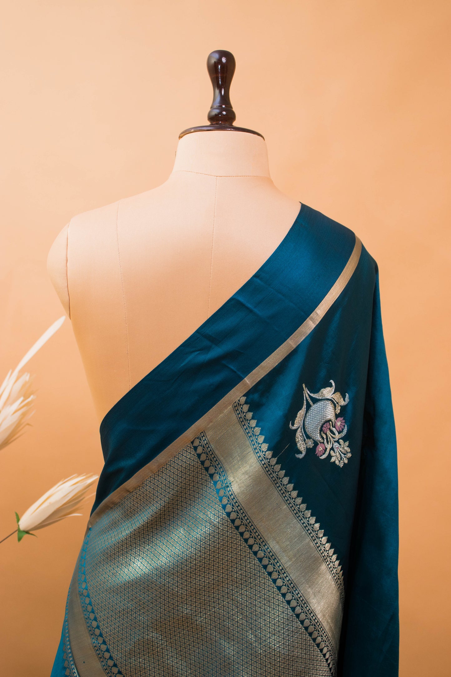 Contemporary Meenakari Motif In Pure Silk Blue