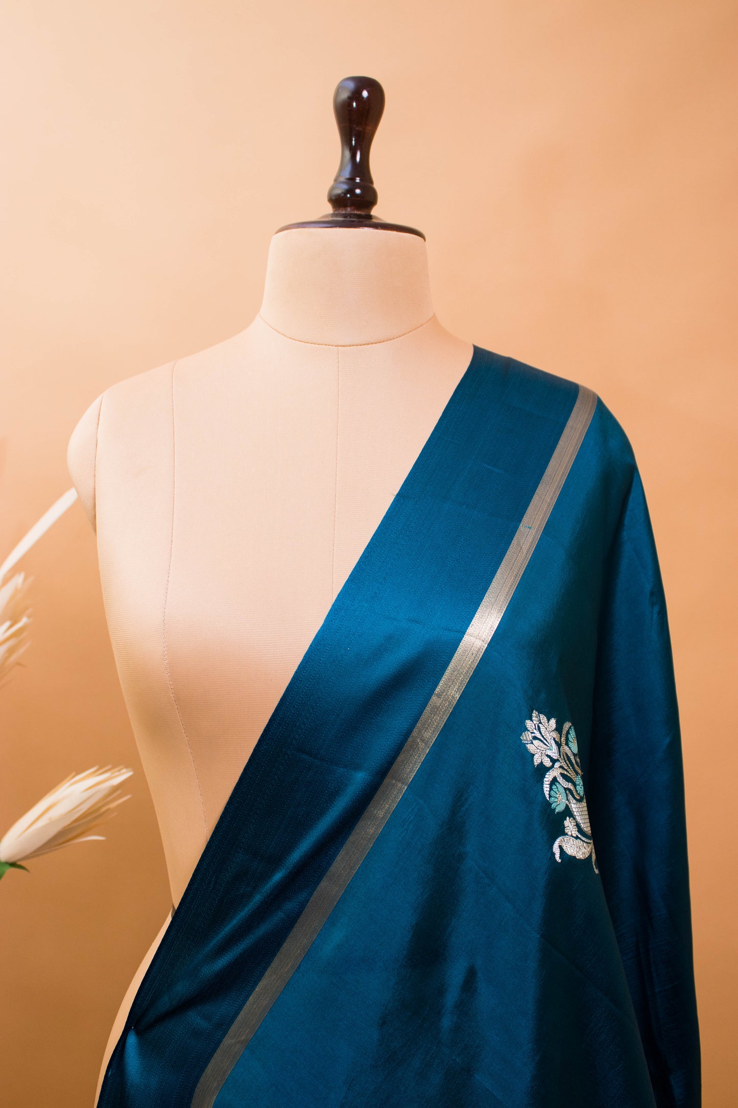 Contemporary Meenakari Motif In Pure Silk Blue