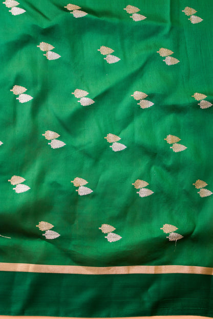 Contemporary Meenakari Motif In Pure Silk Green