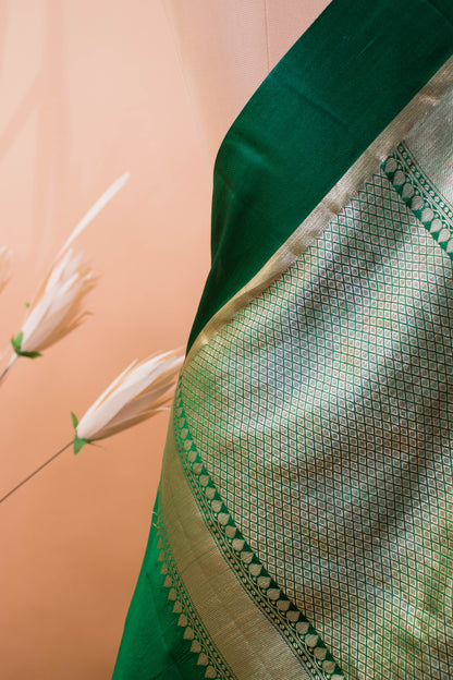 Contemporary Meenakari Motif In Pure Silk Green