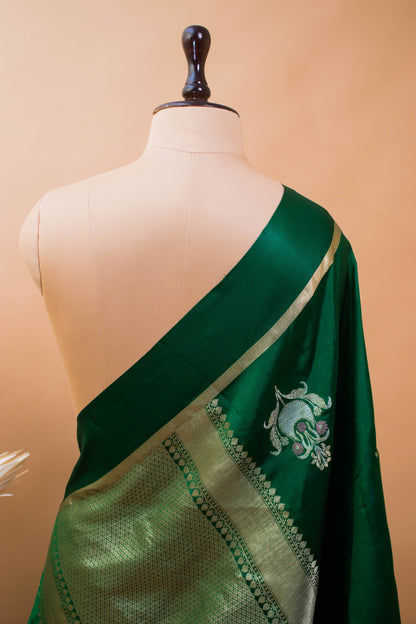 Contemporary Meenakari Motif In Pure Silk Green