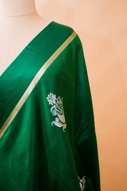 Contemporary Meenakari Motif In Pure Silk Green