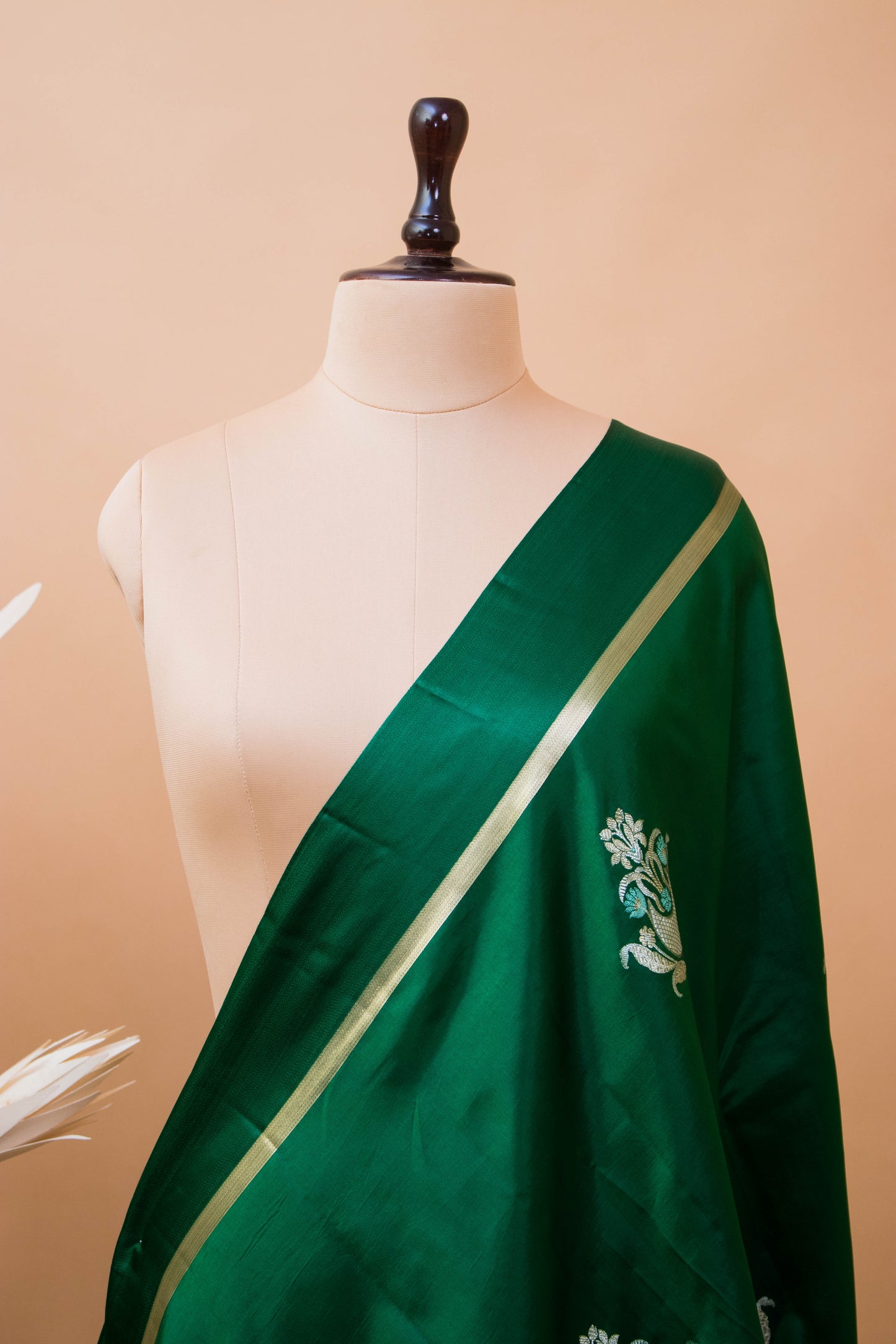 Contemporary Meenakari Motif In Pure Silk Green