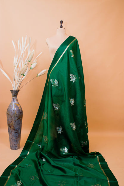 Contemporary Meenakari Motif In Pure Silk Green
