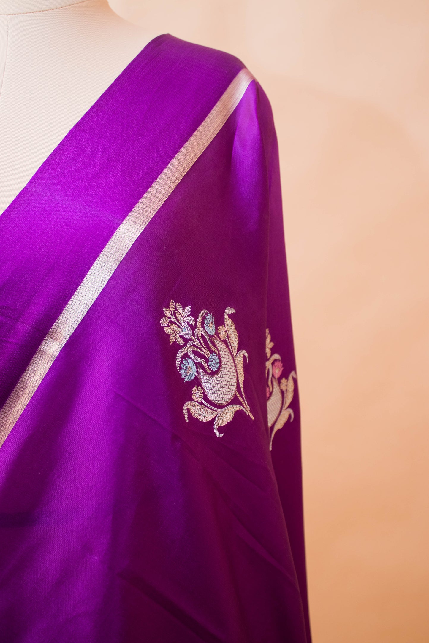 Contemporary Meenakari Motif In Pure Silk Purple