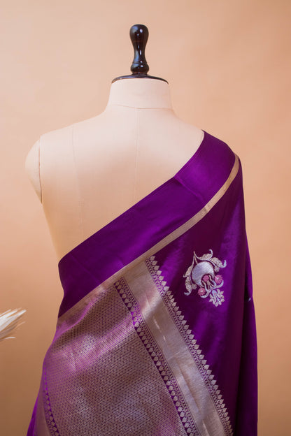 Contemporary Meenakari Motif In Pure Silk Purple