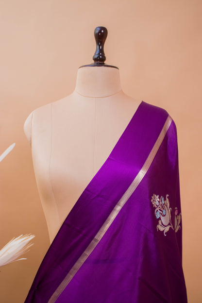 Contemporary Meenakari Motif In Pure Silk Purple