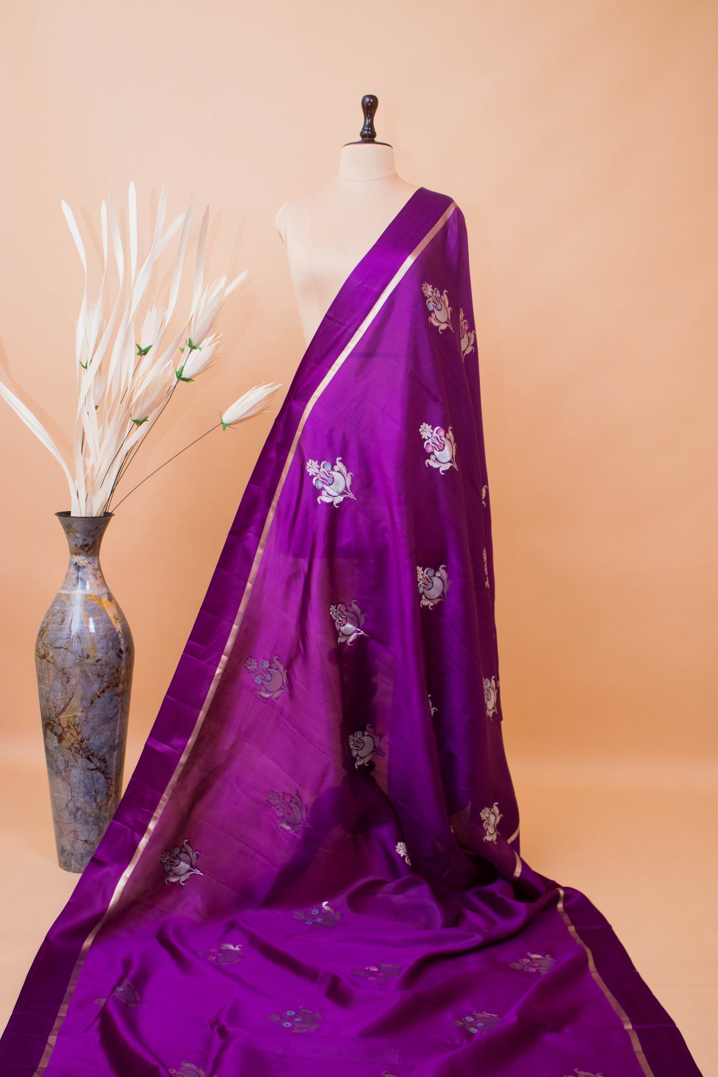 Contemporary Meenakari Motif In Pure Silk Purple