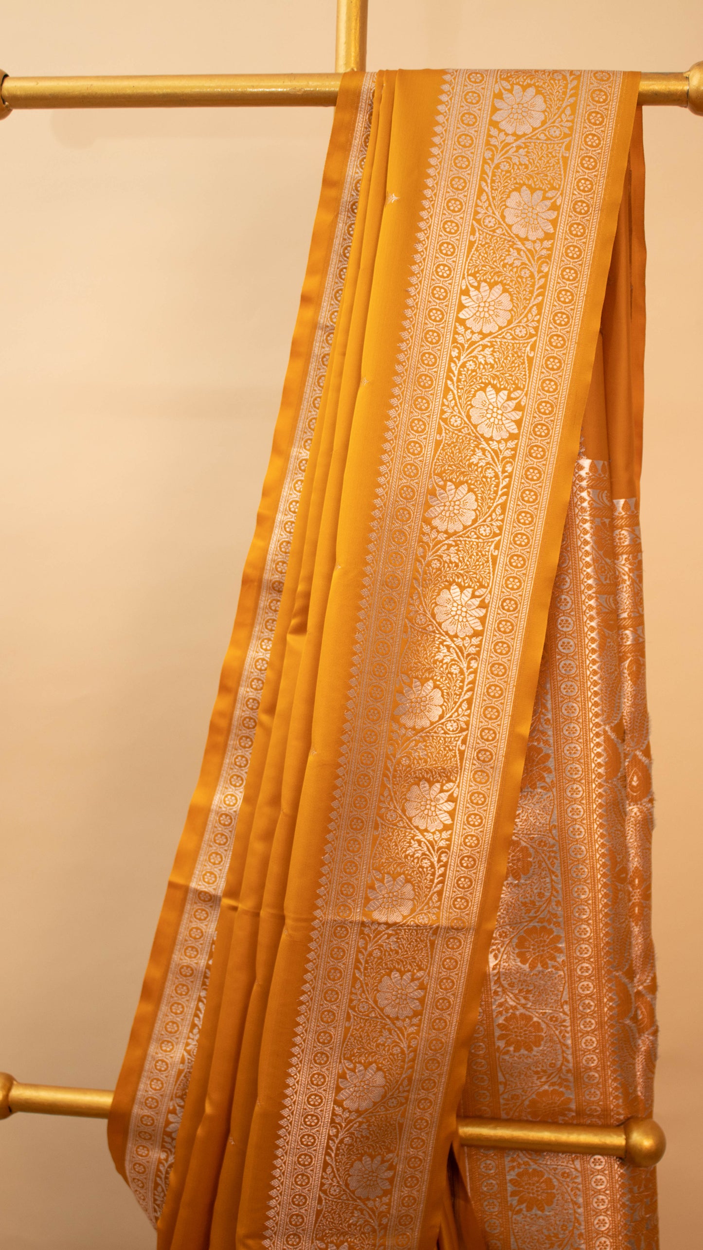Banarasi Mashru Silk Small Butti Weaving-Yellow