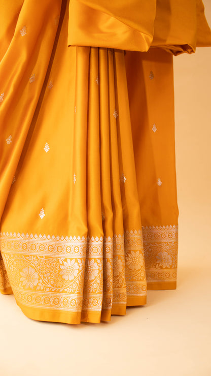 Banarasi Mashru Silk Small Butti Weaving-Yellow