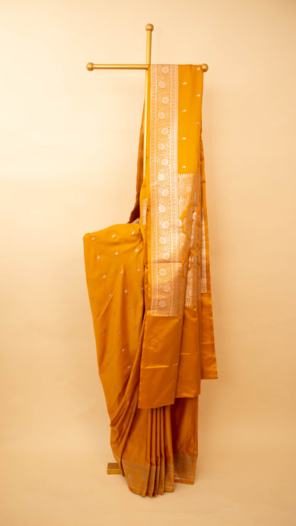 Banarasi Mashru Silk Small Butti Weaving-Yellow