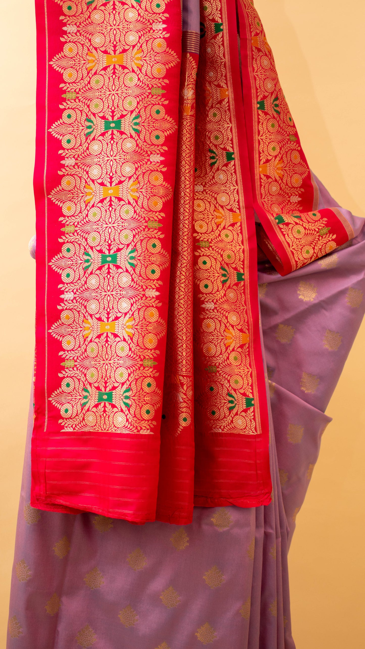 Contrast Meenakari Border And Butti Weaving In Banarasi Silk-Purple