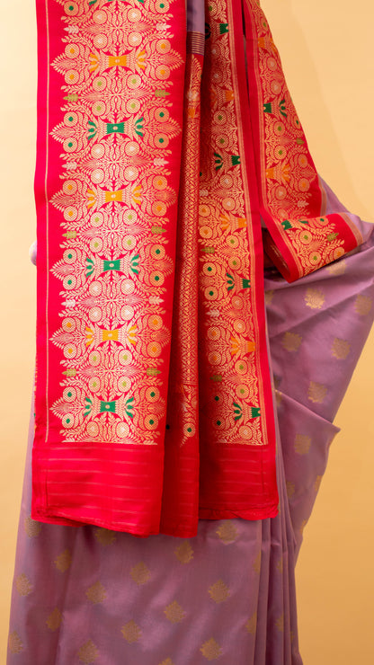 Contrast Meenakari Border And Butti Weaving In Banarasi Silk-Purple