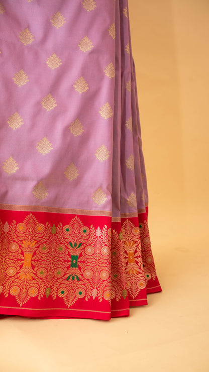 Contrast Meenakari Border And Butti Weaving In Banarasi Silk-Purple