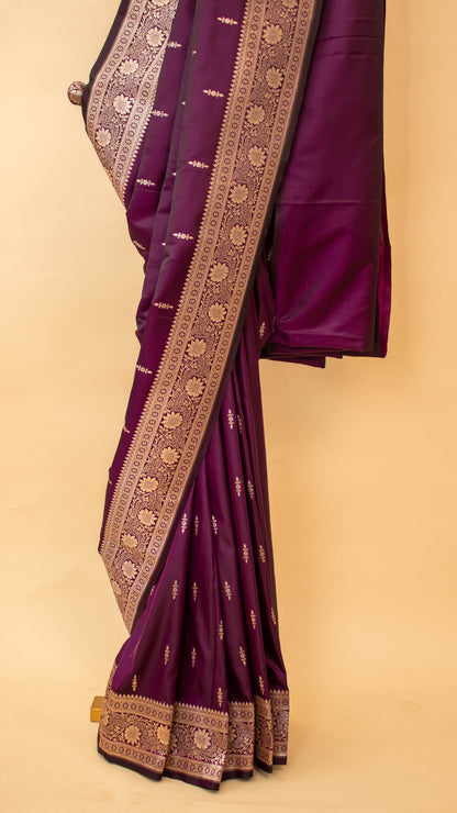 Mashru Silk Thin Butti And Border Weaving-Wine
