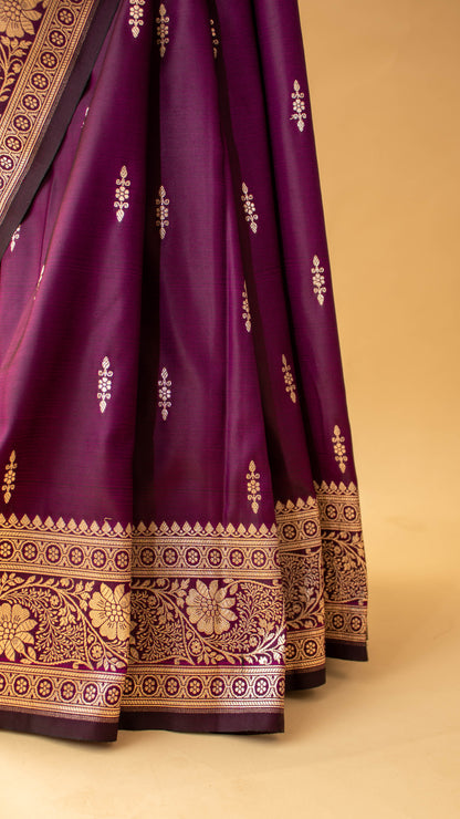 Mashru Silk Thin Butti And Border Weaving-Wine