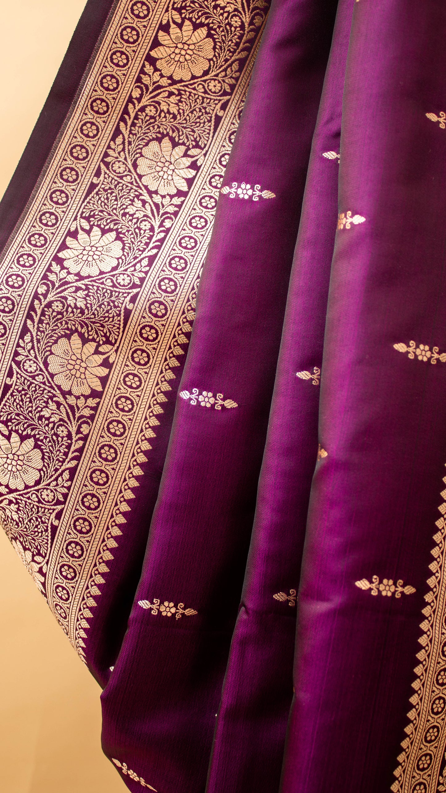 Mashru Silk Thin Butti And Border Weaving-Wine