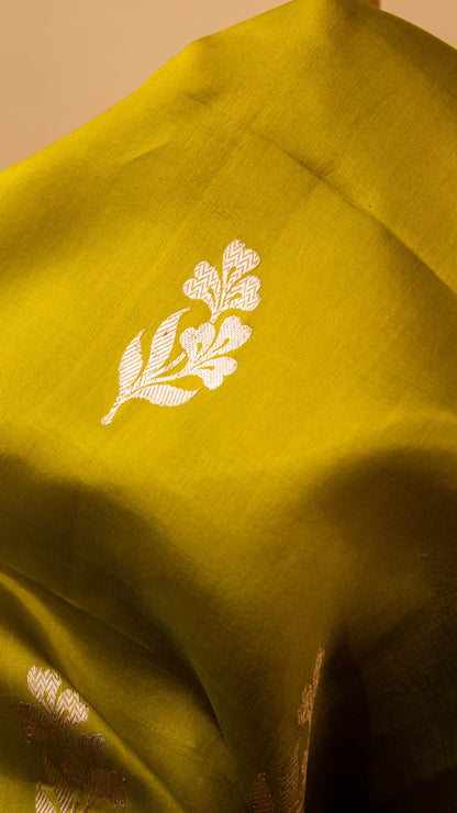 Contemporary Border Weaving In Pure Mashru Silk-Green