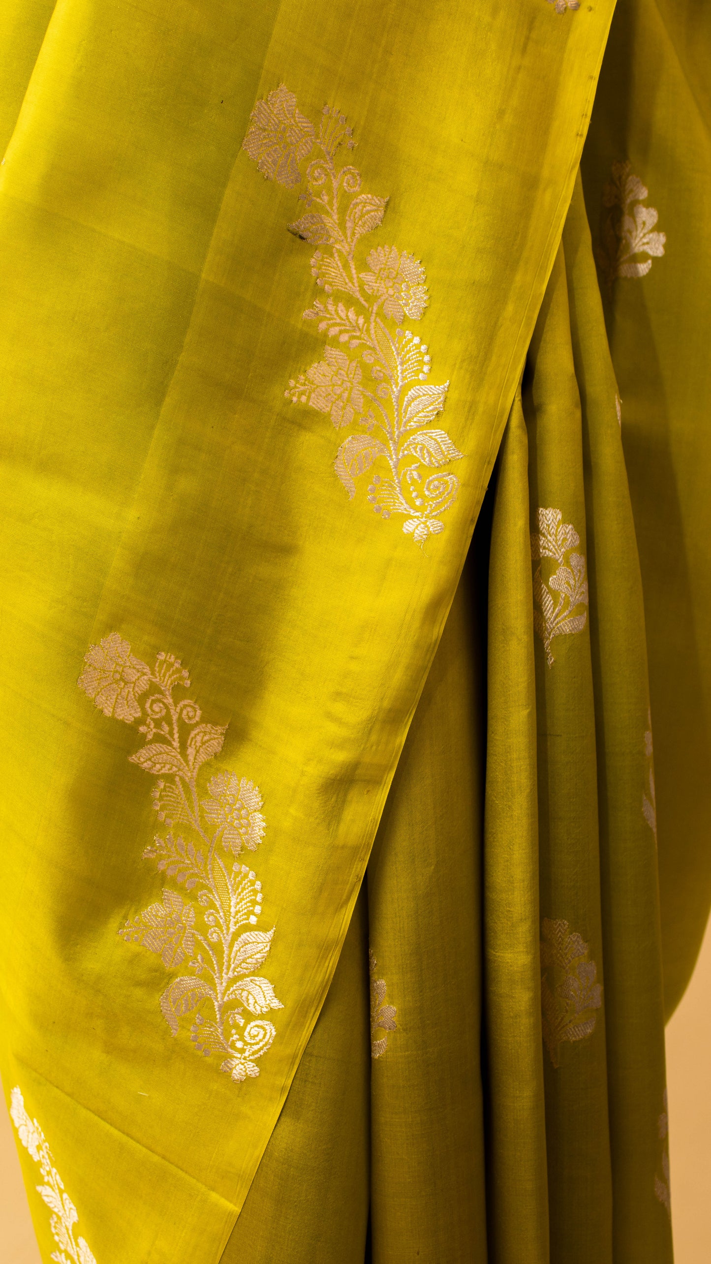 Contemporary Border Weaving In Pure Mashru Silk-Green