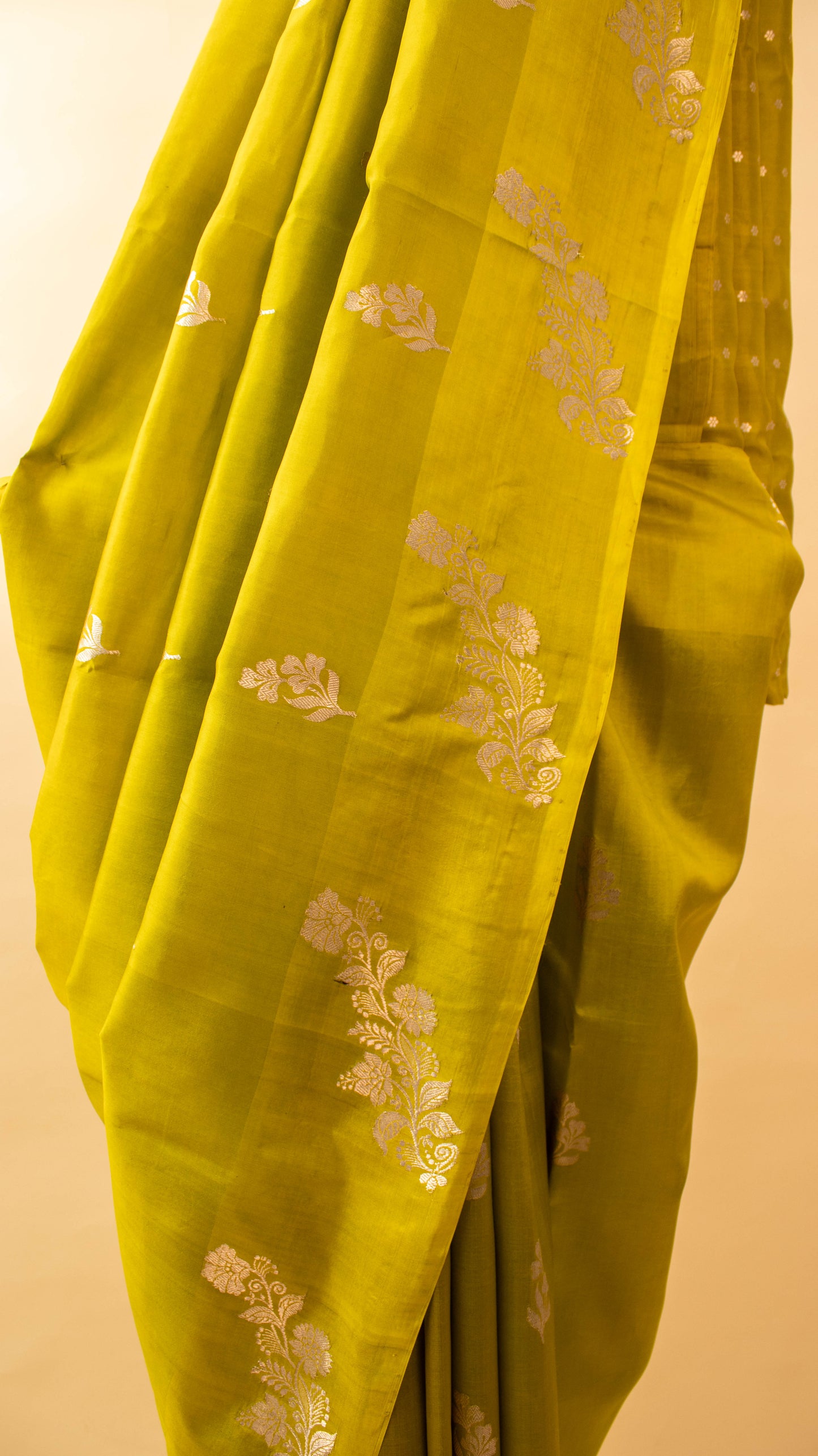 Contemporary Border Weaving In Pure Mashru Silk-Green