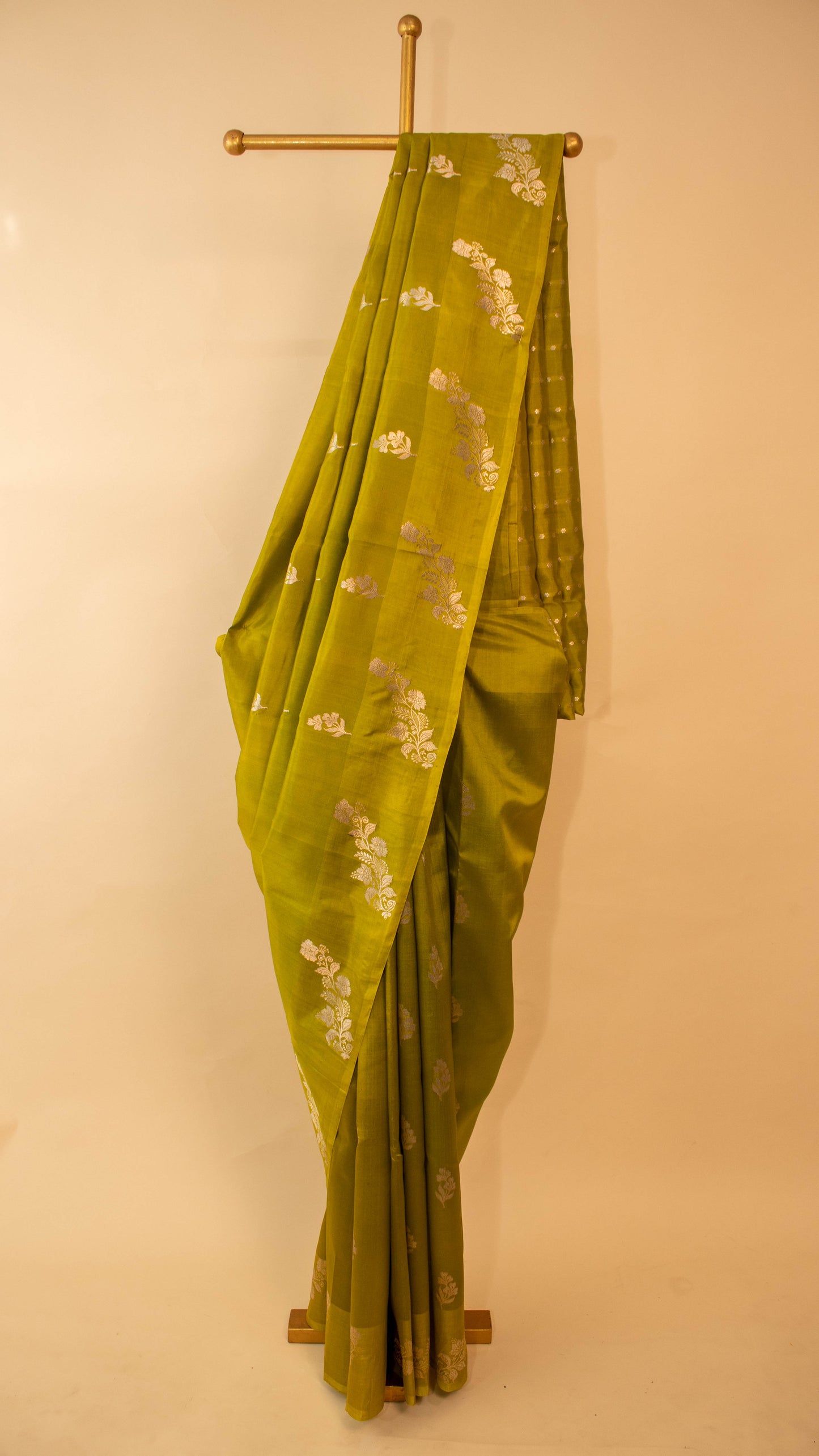 Contemporary Border Weaving In Pure Mashru Silk-Green