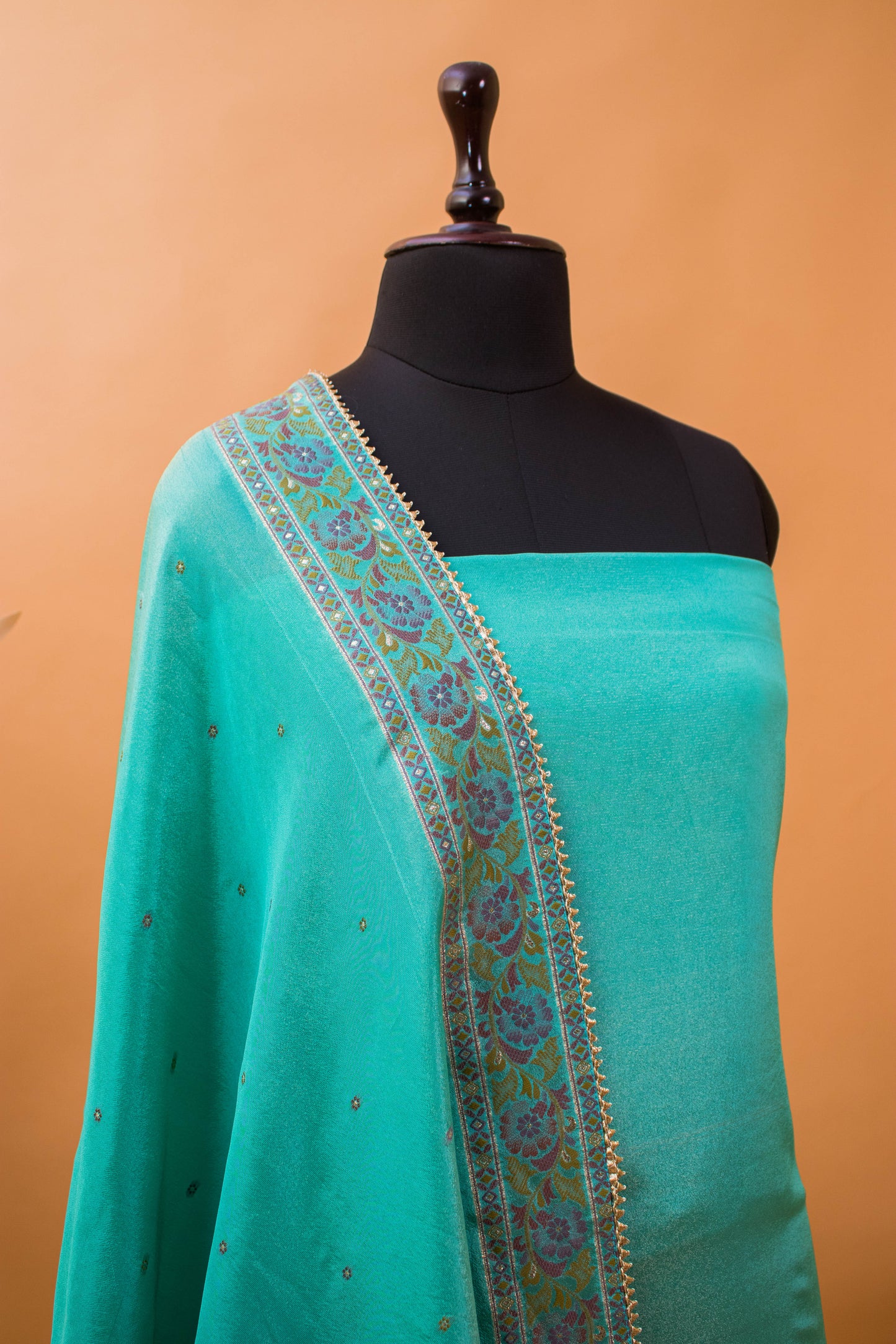 Meenakari Banarasi Weaving Suite Fabric In Georgette Tissue Fabric-Blue