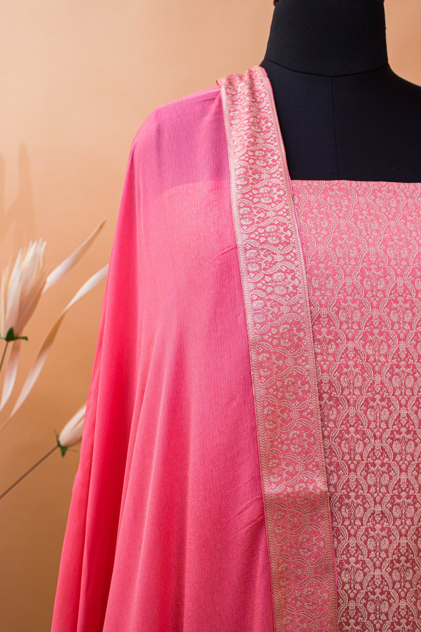 Banarasi Tanchui Weaving Suite Fabric With Georgette Dupatta-Pink
