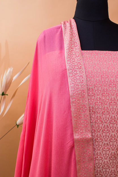 Banarasi Tanchui Weaving Suite Fabric With Georgette Dupatta-Pink