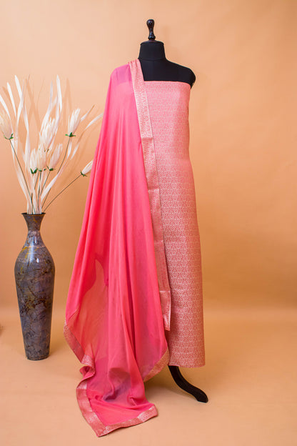 Banarasi Tanchui Weaving Suite Fabric With Georgette Dupatta-Pink