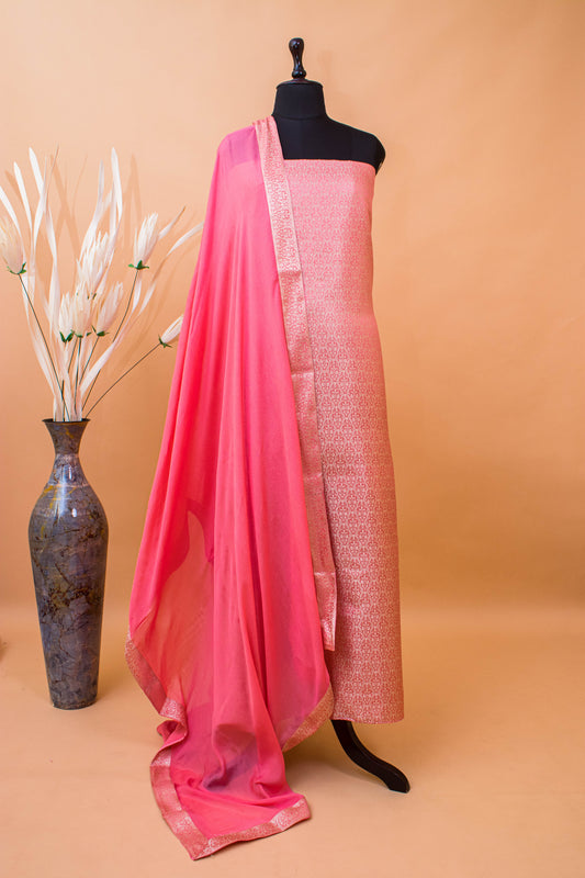 Banarasi Tanchui Weaving Suite Fabric With Georgette Dupatta-Pink