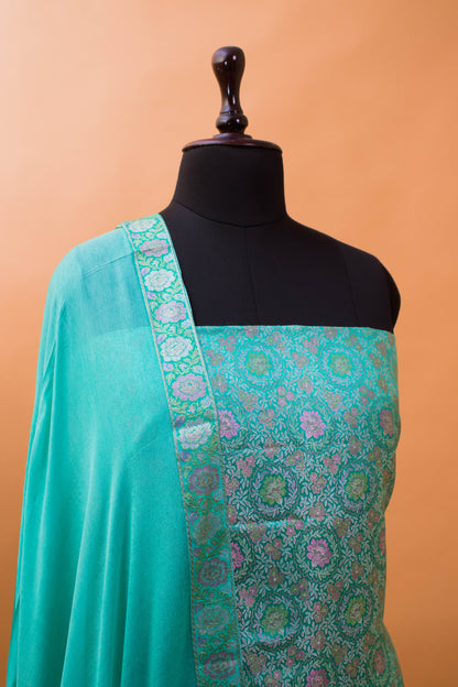 Meenakari Banarasi Tanchui Weaved Suite Fabric With Georgette Dupatta-Blue