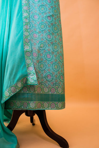 Meenakari Banarasi Tanchui Weaved Suite Fabric With Georgette Dupatta-Blue