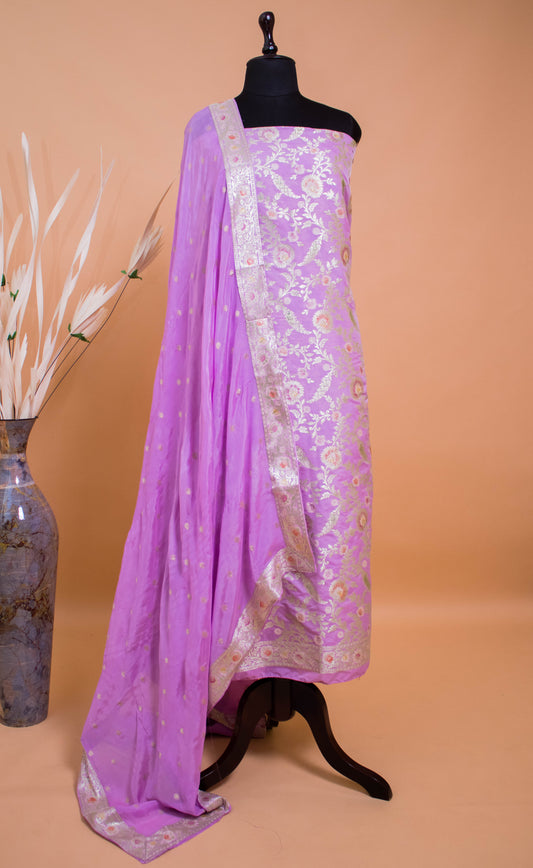 Banarasi Meenakari Jaal Weaving Suit Fabric With Georgette Dupatta-Purple