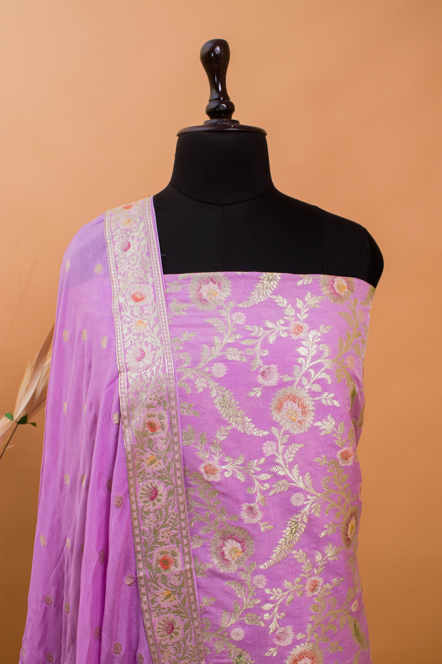 Banarasi Meenakari Jaal Weaving Suit Fabric With Georgette Dupatta-Purple