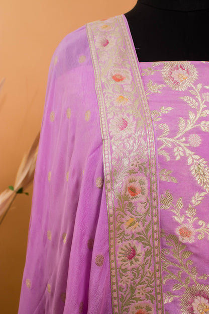 Banarasi Meenakari Jaal Weaving Suit Fabric With Georgette Dupatta-Purple