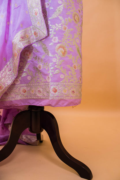 Banarasi Meenakari Jaal Weaving Suit Fabric With Georgette Dupatta-Purple