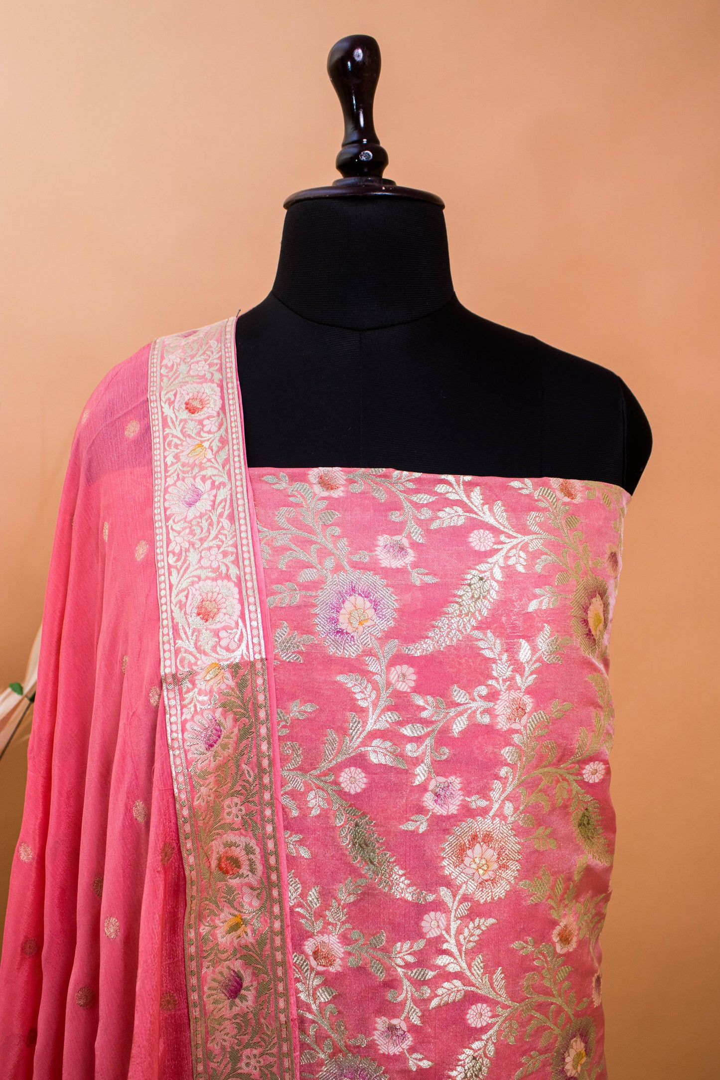 Banarasi Meenakari Jaal Weaving Suit Fabric With Georgette Dupatta-Pink