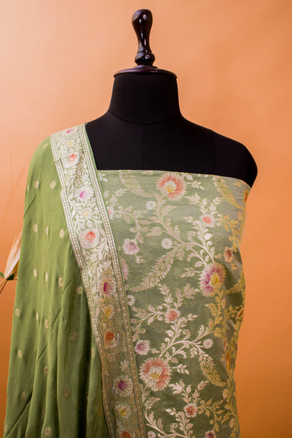 Banarasi Meenakari Jaal Weaving Suit Fabric With Georgette Dupatta-Green