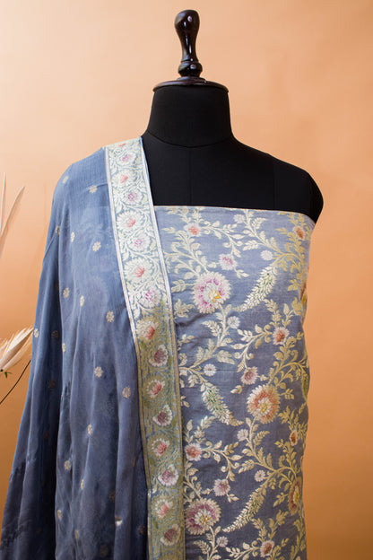 Banarasi Meenakari Jaal Weaving Suit Fabric With Georgette Dupatta-Grey